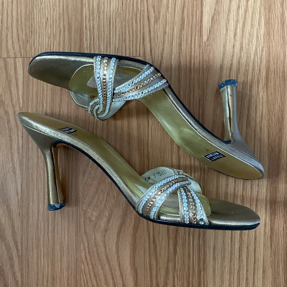 ❤️ Stuart Weitzman Gold and Silver Rhinestone Designer Shoes Size 8 1/2